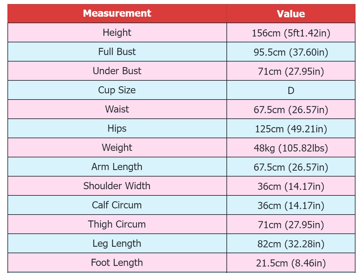 Body Measurement-156cm-Irontechdoll-TPE