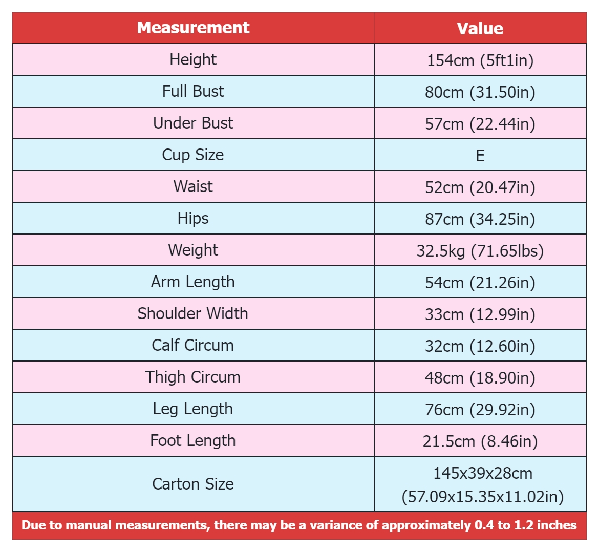 Irontechdoll-154cm-TPE-Body Measurement-身体参数