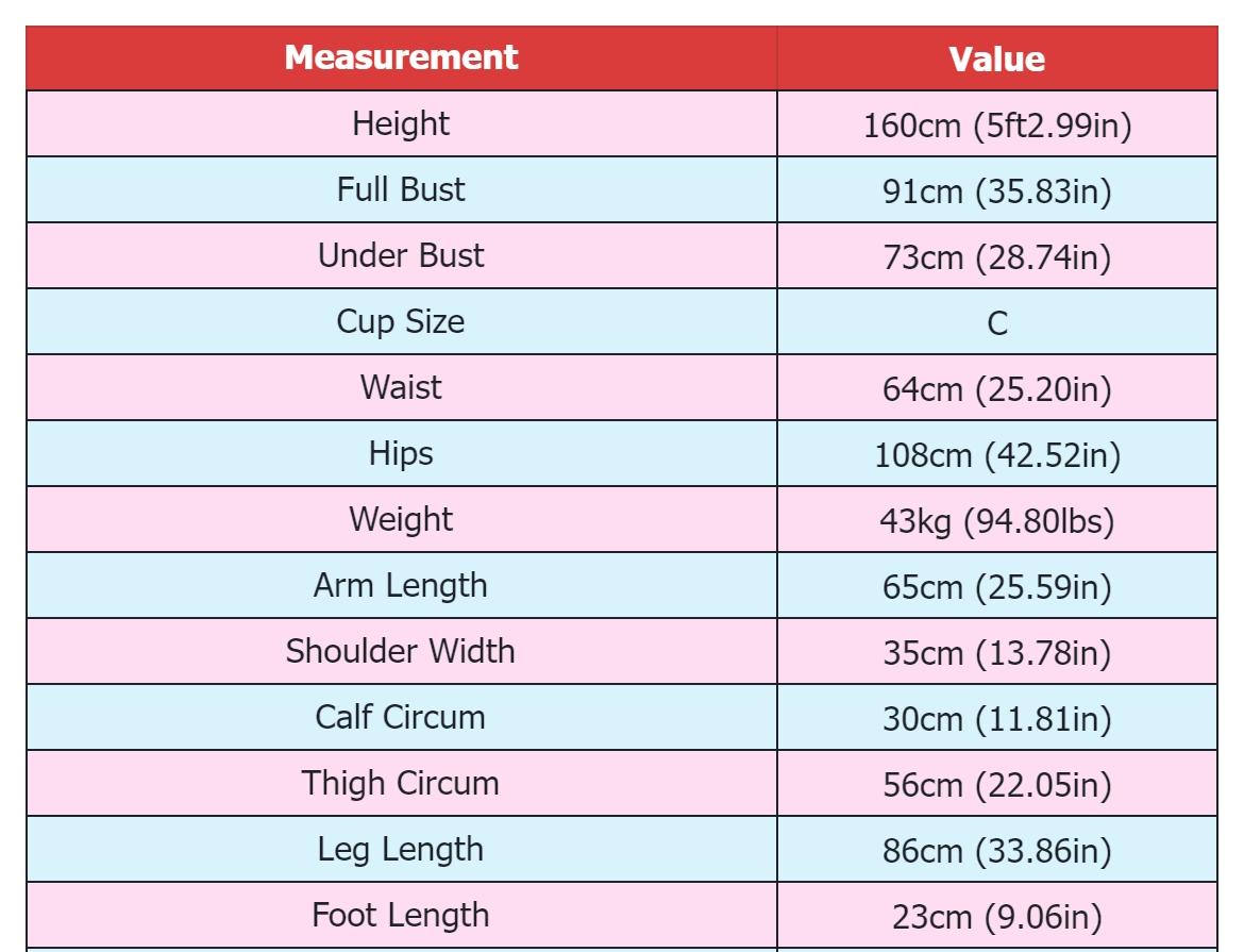 Body Measurement - 160cm - Irontechdoll- TPE