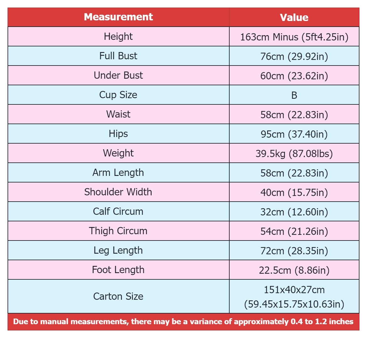 Body Measurement-163cm Minus-Irontechdoll-TPE