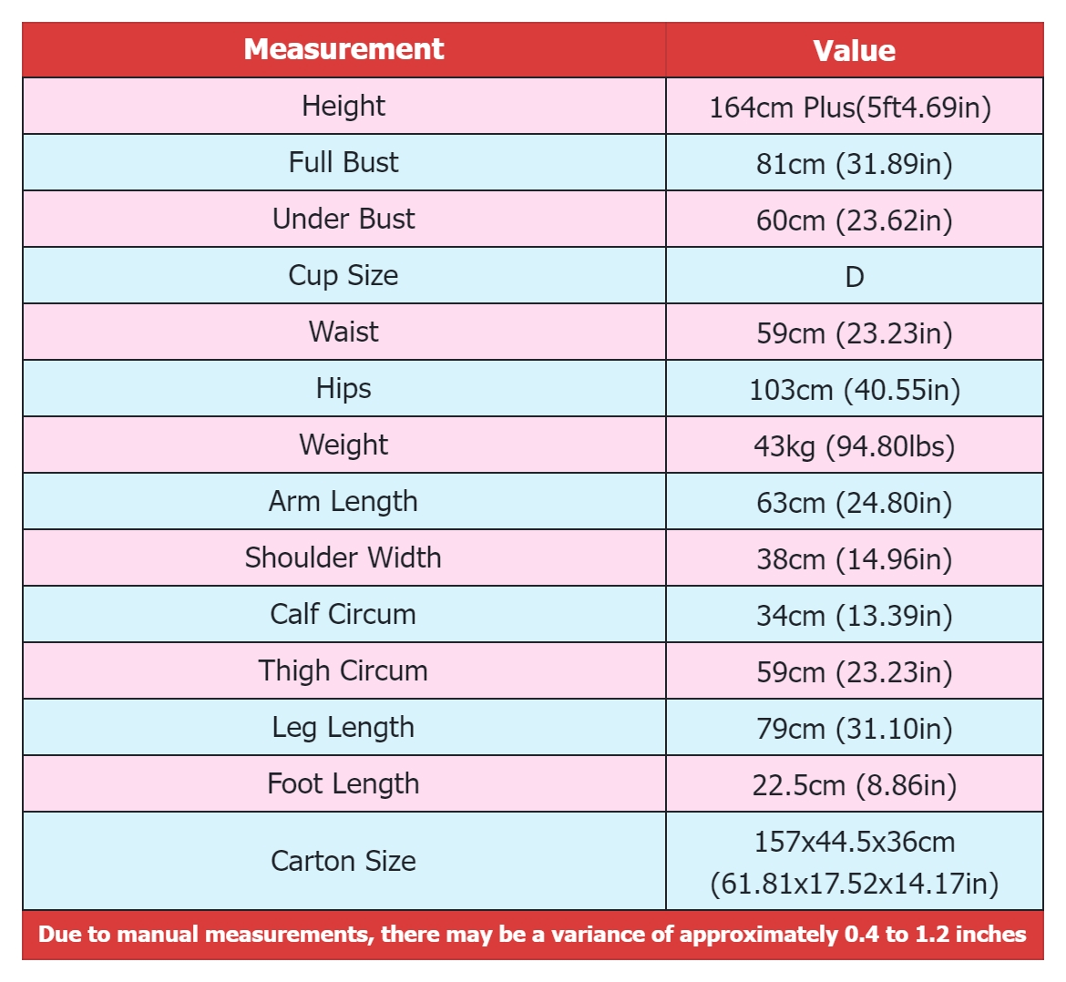 Body Measurement-164 Plus-Irontechdoll-TPE