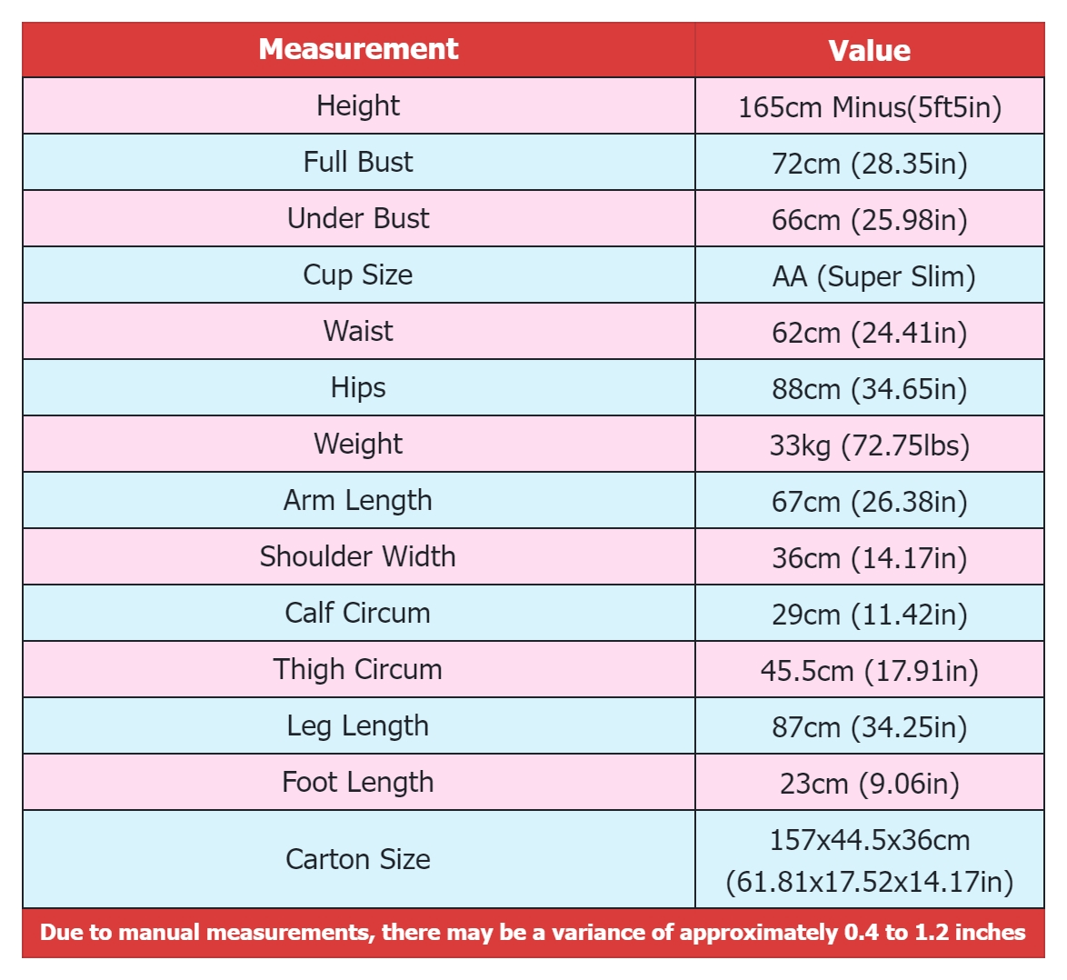 Body Measurement-Irontechdoll-TPE-165 Minus-Super Slim