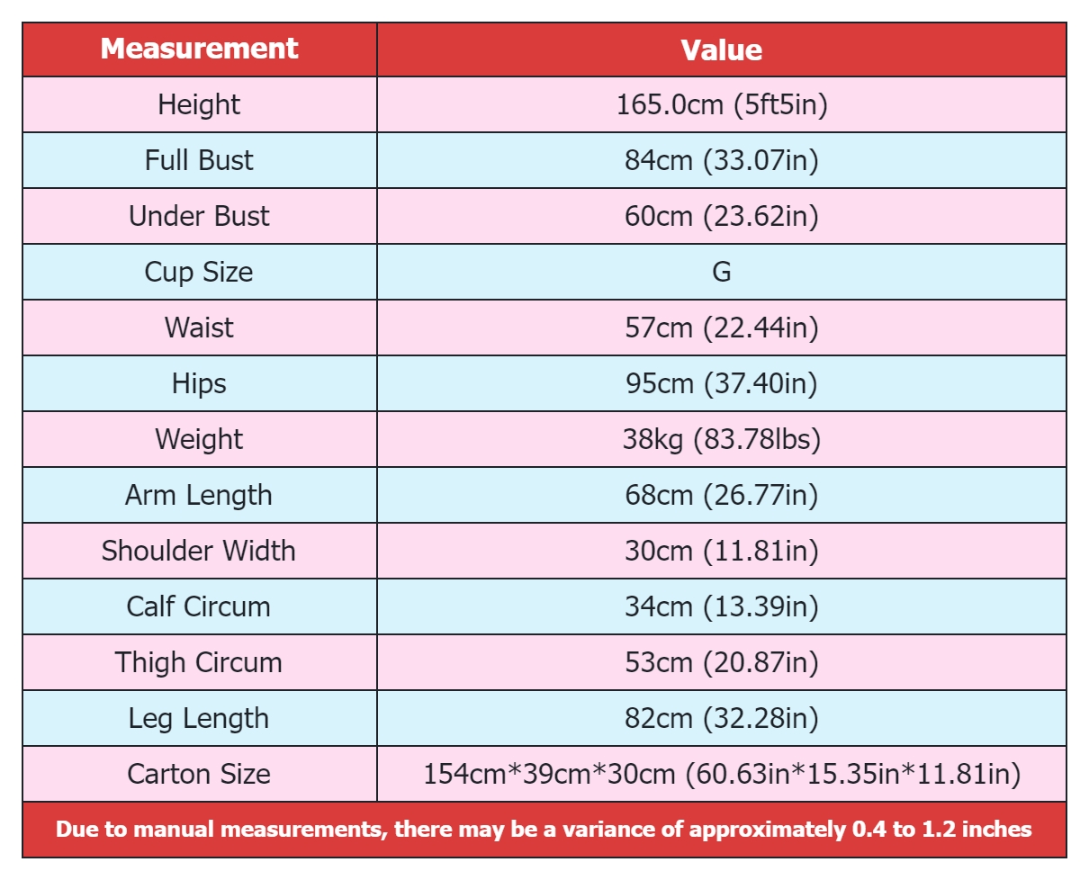 Body Measurement-Irontechdoll-Silicone-165cm