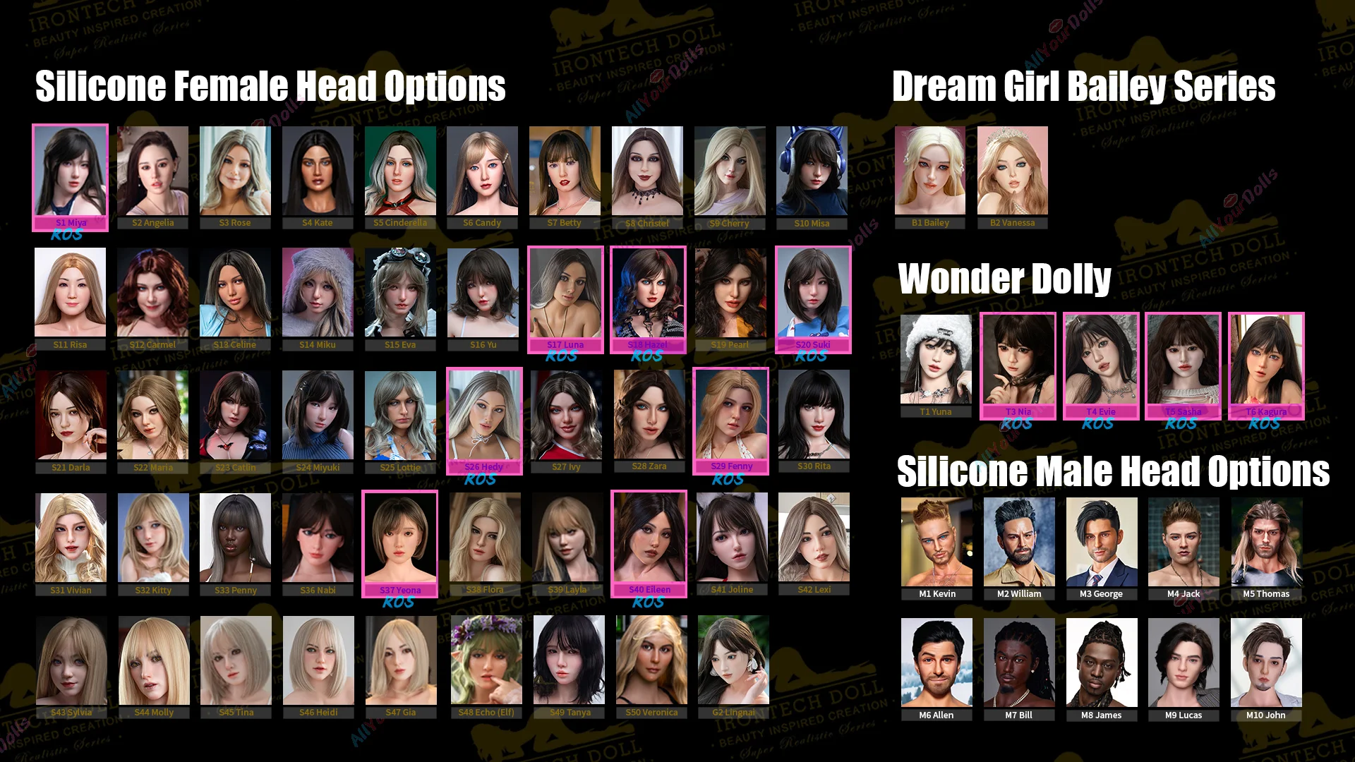 All Silicone Heads - Irontechdoll - ROS marked in pink frame