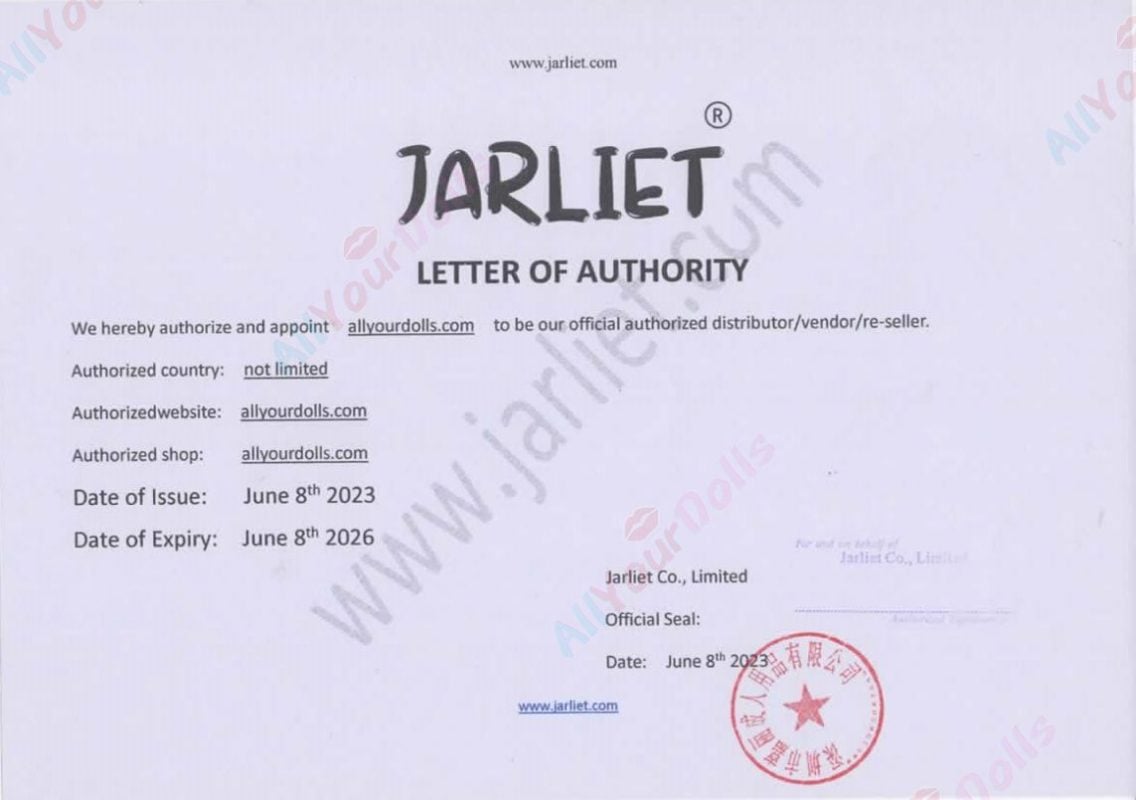 AllYourDolls is Jarliet official authorized vendor - Certificate 2025_1143x805