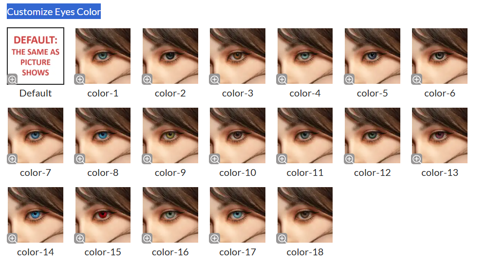 Customize Eyes Color of your sex doll